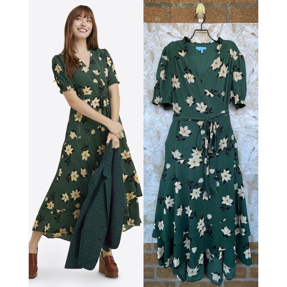 Draper James Naomi Wrap Dress in Shimmer Magnolia size 14